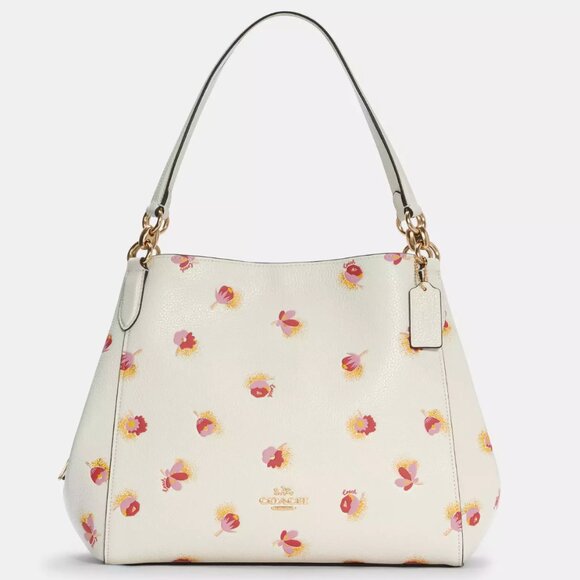 Coach Hallie Shoulder Bag Pop Floral Print White Flowers Gold Pebble Leather - Picture 12 of 12